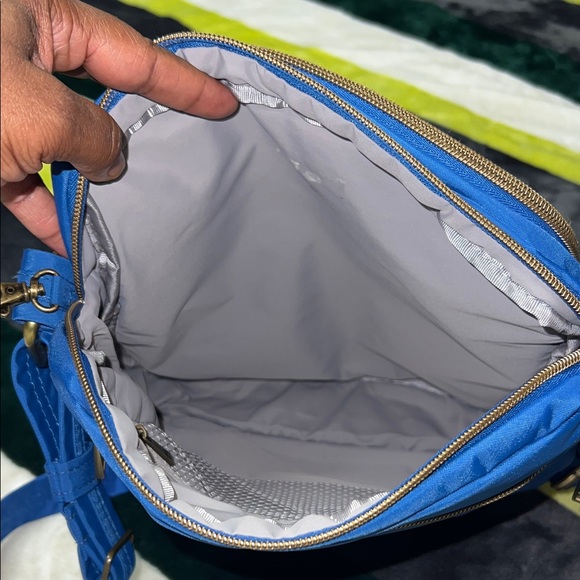 Travelon Royal Blue Crossbody Messenger Bag with Gold Hardware - Picture 9 of 13